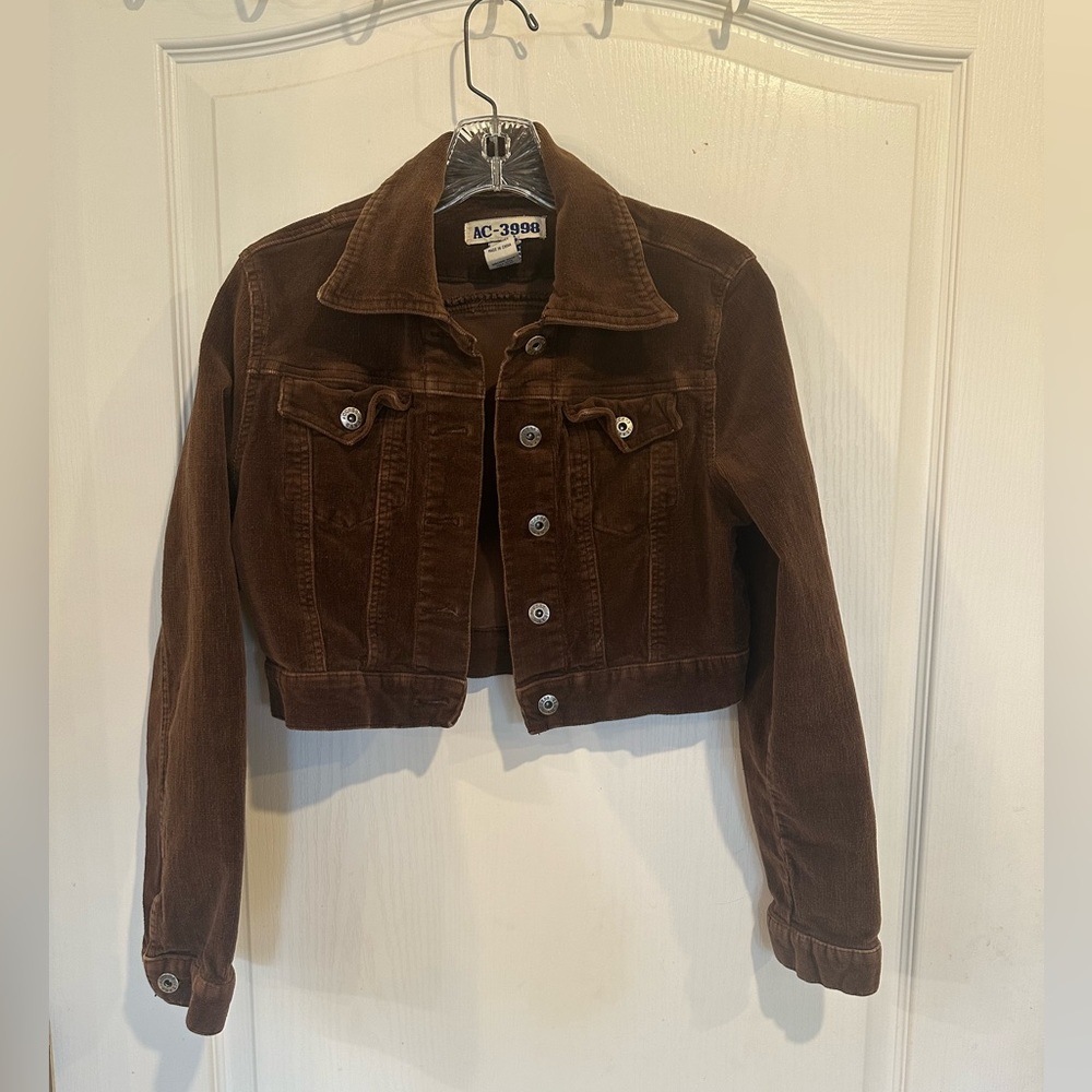 ac 3998 women’s vintage y2k brown corduroy cropped jacket sz medium runs small